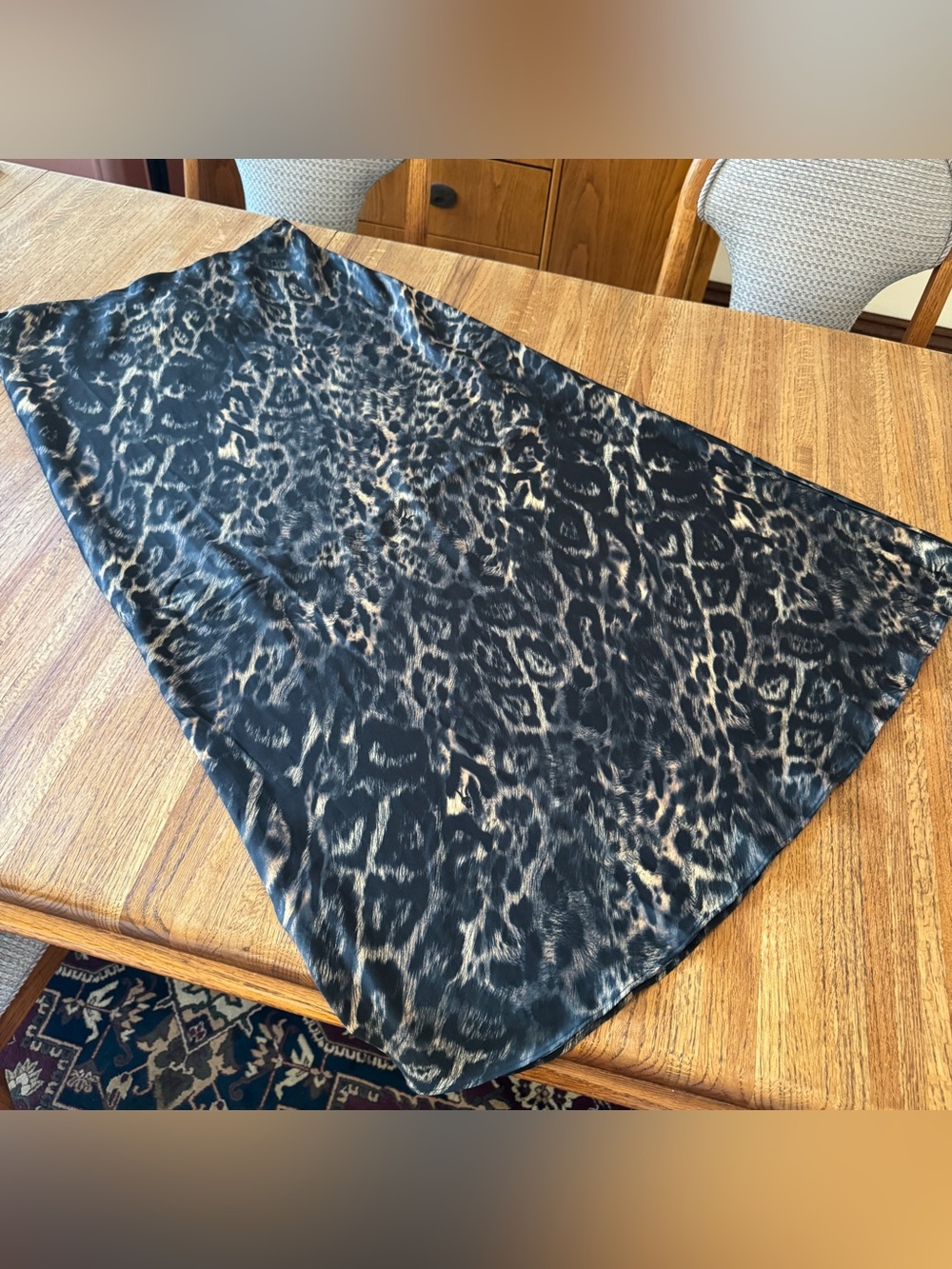 AllSaints Leopard Print Side Slit Midi Skirt Size 12 US 16 UK High Rise Satin